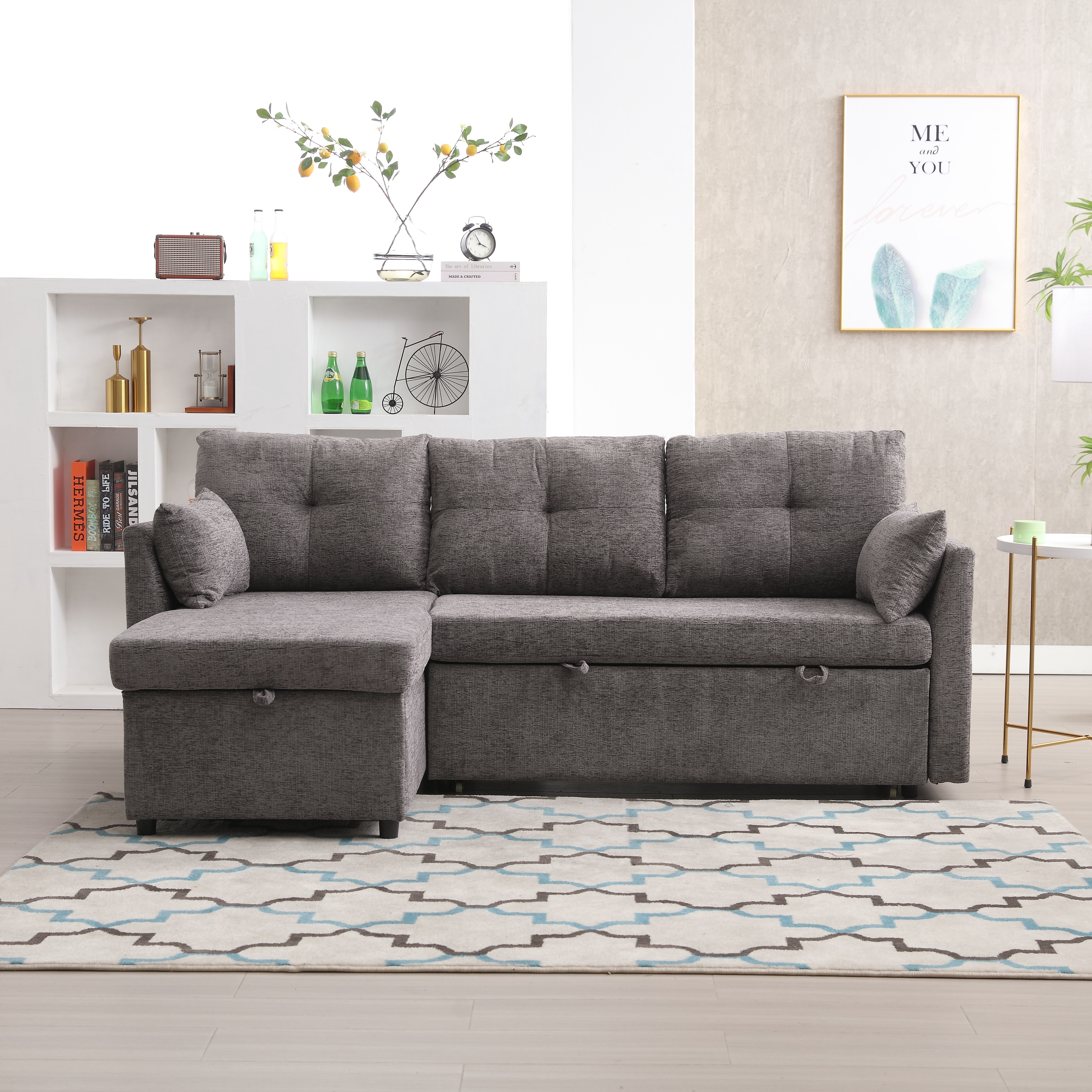 Chenille L-Shaped Modular Sectional Sofa with Reversible Chaise