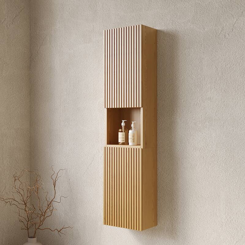 59" Tall Bathroom Wall Mounted Cabinet, Narrow Storage Cabinet with Doors and Shelves, Suitable for Small Spaces