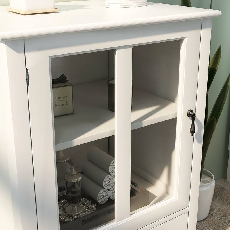 Small Buffet Cabinet with Single Glass Door, Adjustable Shelf and Bell Handle, UV Finish Storage Sideboard