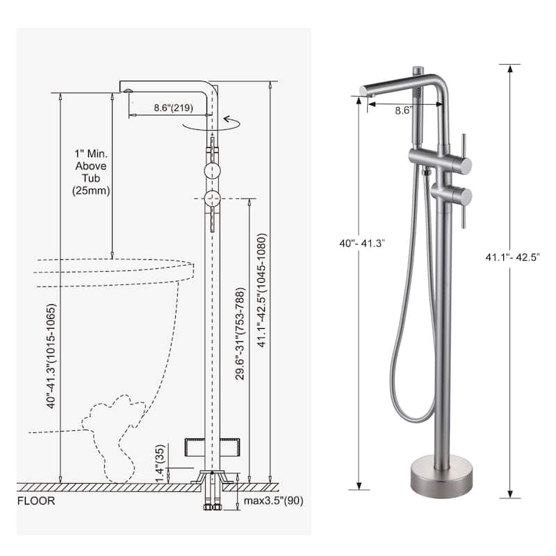 WOWOW 2-Handle Freestanding Longer Spout Tub Faucet with Handshower