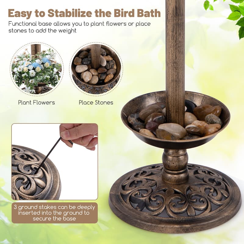 Gymax Solar Bird Bath Standing Pedestal Birdbath & Feeder Combo w/