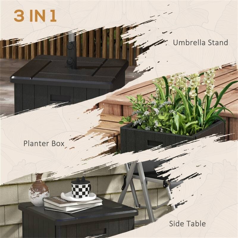 3 in 1 Outdoor Umbrella Base with Coffee Table and Planter Box Heavy Duty Sand Fillable Fits 1.5 to 1.9 Inch Poles
