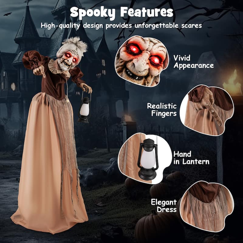 Gymax Halloween Animatronic Talking Zombie Maid in Lantern Halloween