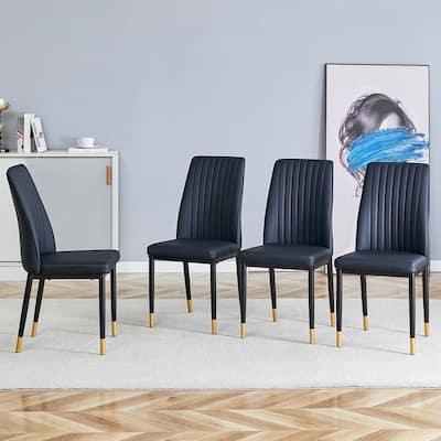 A Set Of 4 Dining Chairs, Black Dining Chair Set, Pu Material High Backrest Seats And Sturdy Leg Chairs