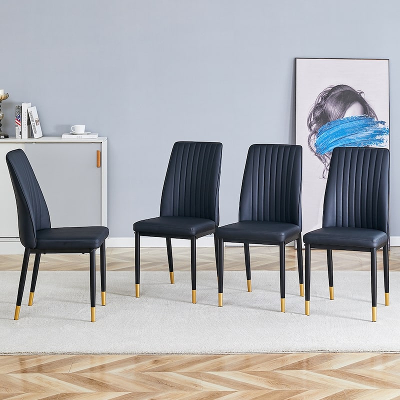 Faux Leather Dining Chairs Set of 4, Upholstered Dining Room Chairs with Metal Legs, Modern Side Chairs for Dining Room, Kitchen