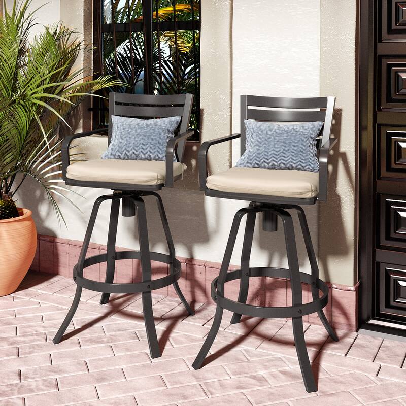 Pellebant Outdoor Patio Swivel Aluminum Bar Stools with Sunbrella Cushion - 18.51 in L x 18.51 in W x 45.28 in H