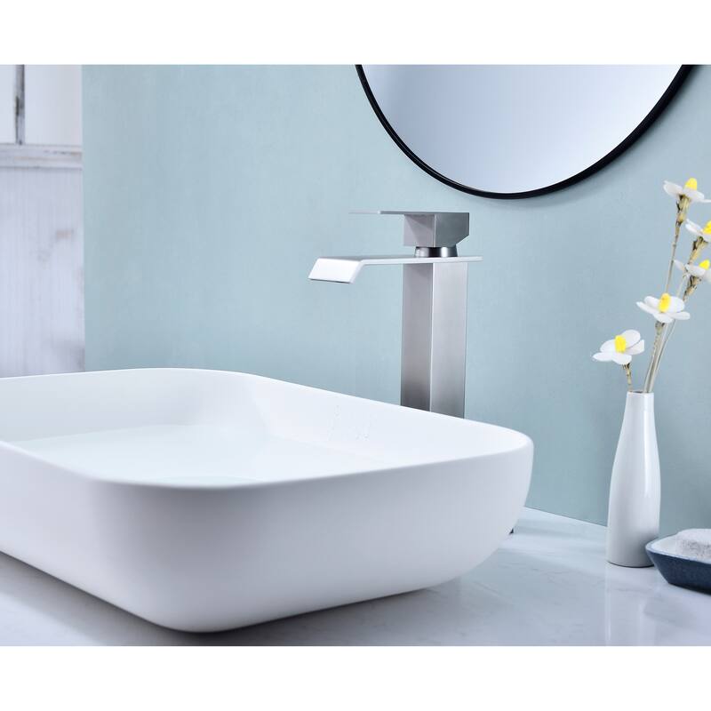 Modern Single Handle Sink Vanity Bathroom Faucet with Waterfall Spout, Anti Corrosion, Anti Rust, Easy Clean