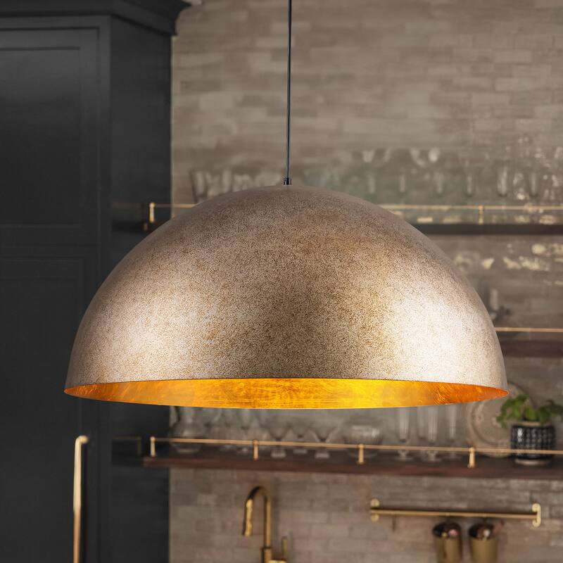 3-Light 31" Industrial Dome Brass&Gold Foil Pendant Light Large Kitchen Island Lighting - 31.49 in. W × 16.53 in. H