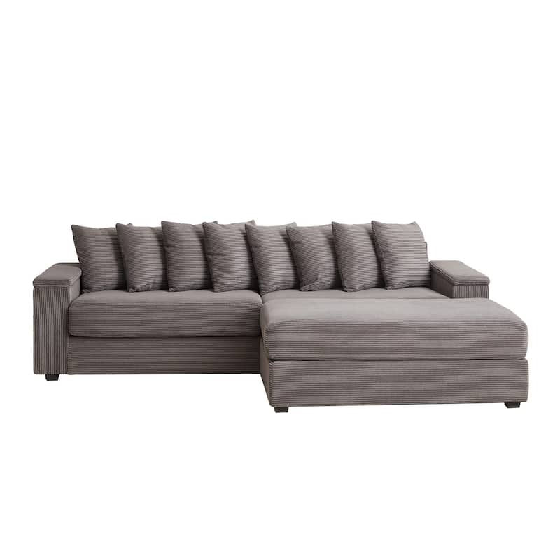 104'' L-Shaped Corduroy Sectional Sofa Couches with Chaise, 8 Pillows