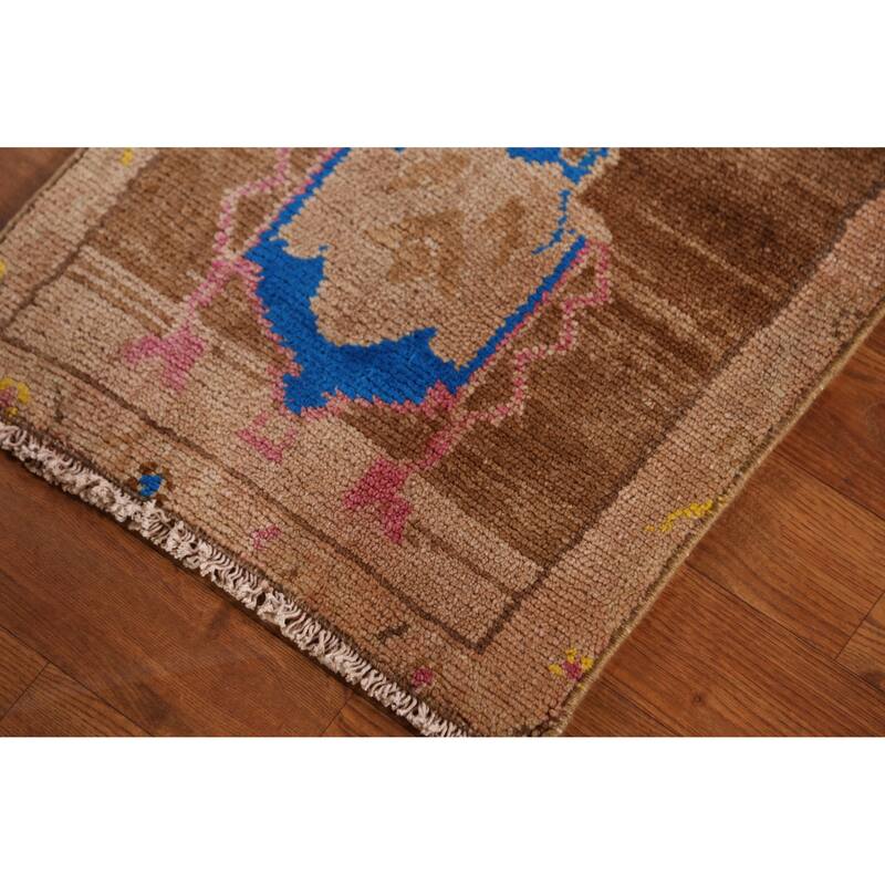 Hand Knotted Oriental 100% Wool Carpet Transitional Tribal Brown Anatolian Area Rug - 2' 8'' X 1' 6''