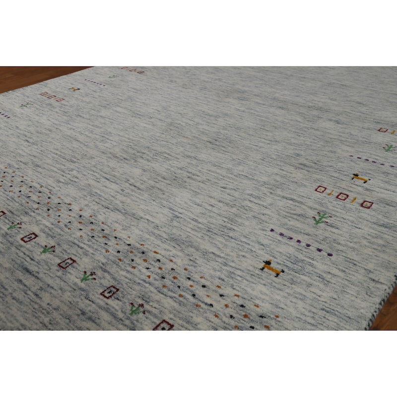 Hand Knotted Oriental 100% Wool Carpet Tribal Tribal Greys & Charcoal Gabbeh Area Rug - 8' 10'' X 6' 1''