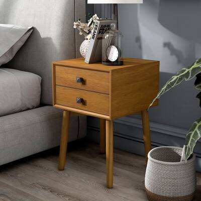 DH BASIC Mid-Century Modern Wood 2-Drawer Compact Nightstand Side Table by Denhour
