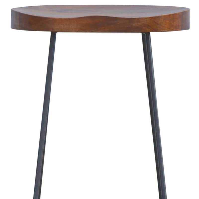 HomeRoots 30" Brown and Black Solid Wood and Iron Bar Height Bar Chair