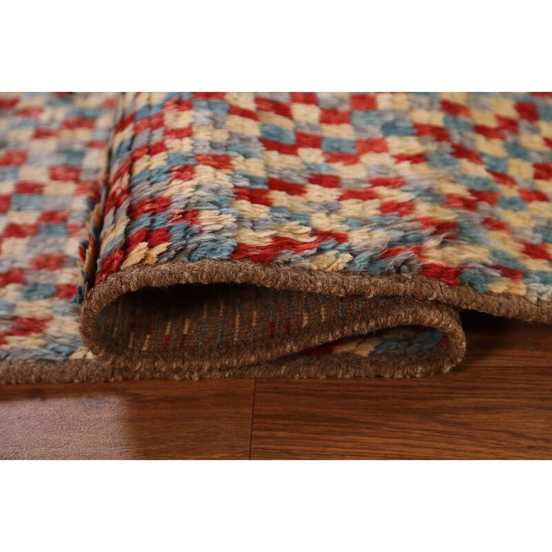 Hand Knotted Oriental 100% Wool Carpet Modern Geometric Greys & Charcoal Moroccan Area Rug - 9' 8'' X 6' 4''