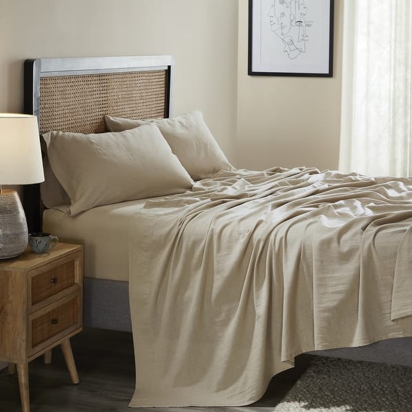 slide 2 of 6, Superior Cotton Linen Garment Washed Deep Pocket Bed Sheet Set California King - Tan