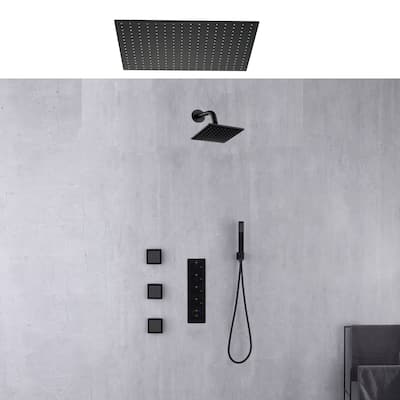 matte black 24 inch rain shower heads 4 way thermostatic shower system with regular shower - 7'6" x 10'9"