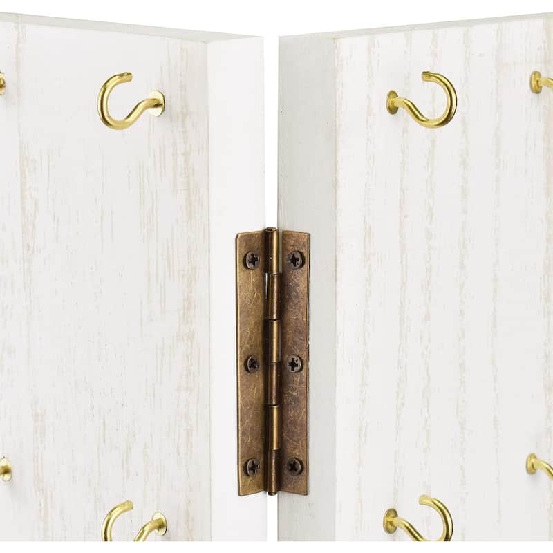 Wooden Foldable Panel Jewelry Display Stand with 32 Hooks - S