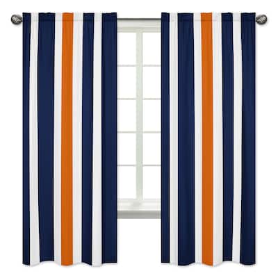 Sweet Jojo Designs Stripe Collection Navy Blue/Orange/White Curtain Panel Pair - 42 x 84 - 42 x 84