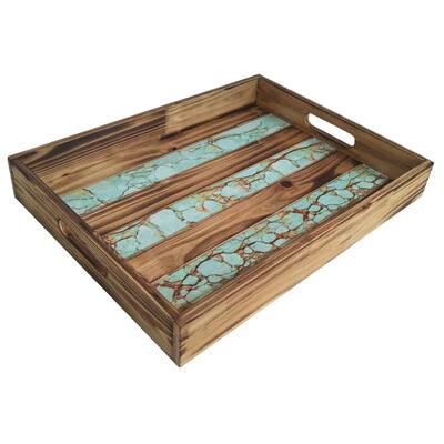 Paseo Road by Hiend Accents Wooden Turquoise Inlay Tray, 13.5" x 17.5" x 2.4", 1PC