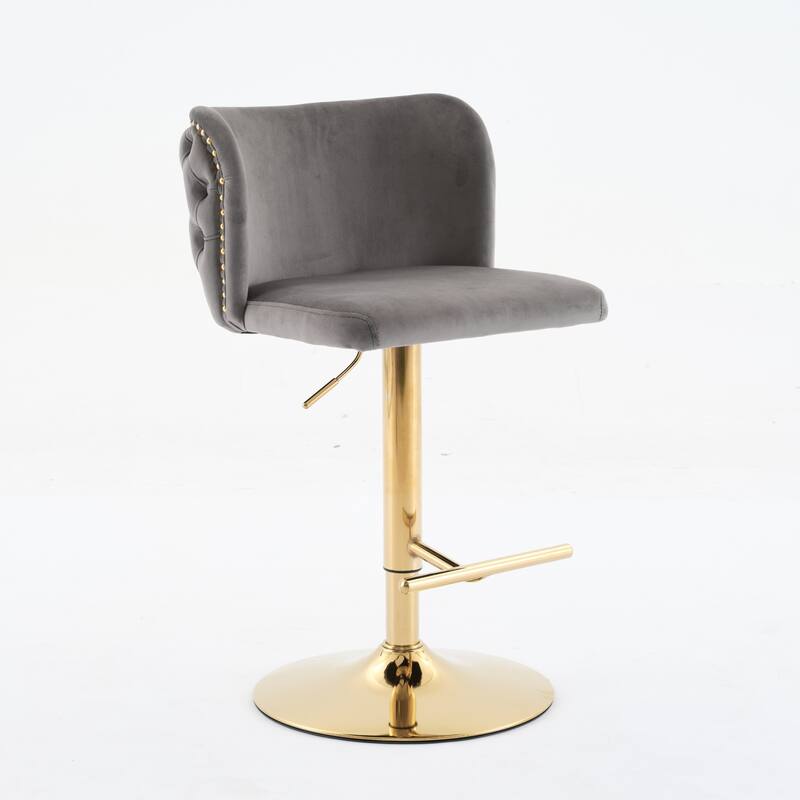 Swivel Barstools Adjusatble Seat Height With Gold-plating Base,Classic Velvet Upholstered Bar Stools,Set of 2