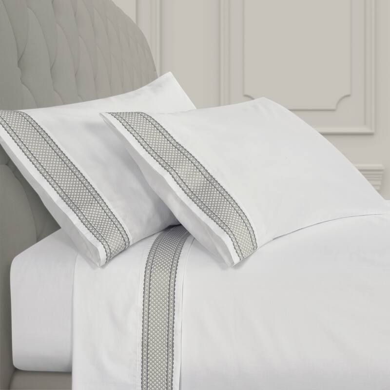 J. Queen New York Monarch Embroidered Sheet Set - King - Silver
