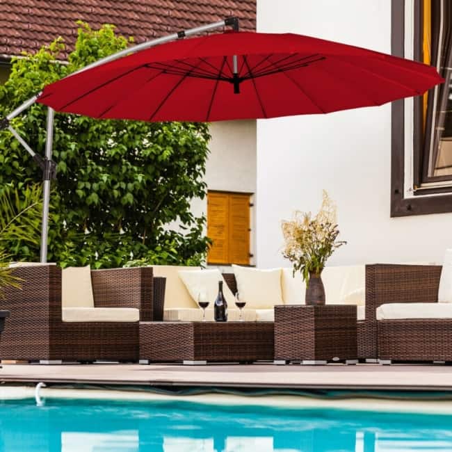 10 Foot Patio Offset Umbrella Market Hanging Umbrella for Backyard Poolside Lawn Garden