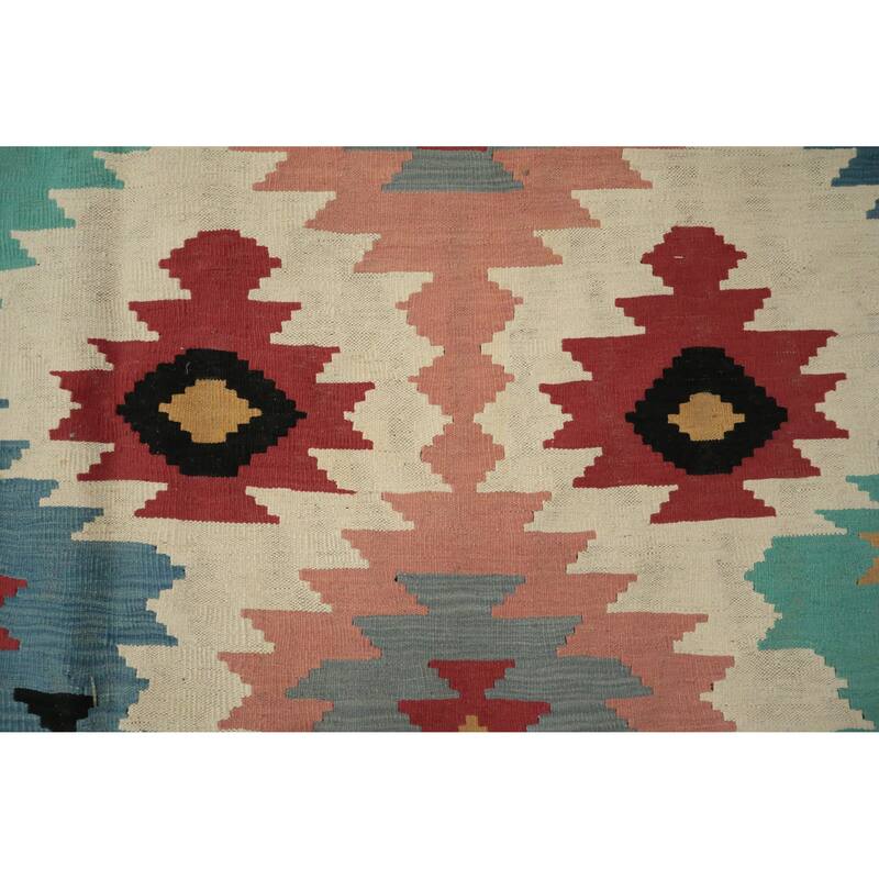 Hand Woven Oriental 100% Wool Carpet Southwestern Tribal Multi-Colored Kilim Area Rug - 14' 1'' X 10' 4''