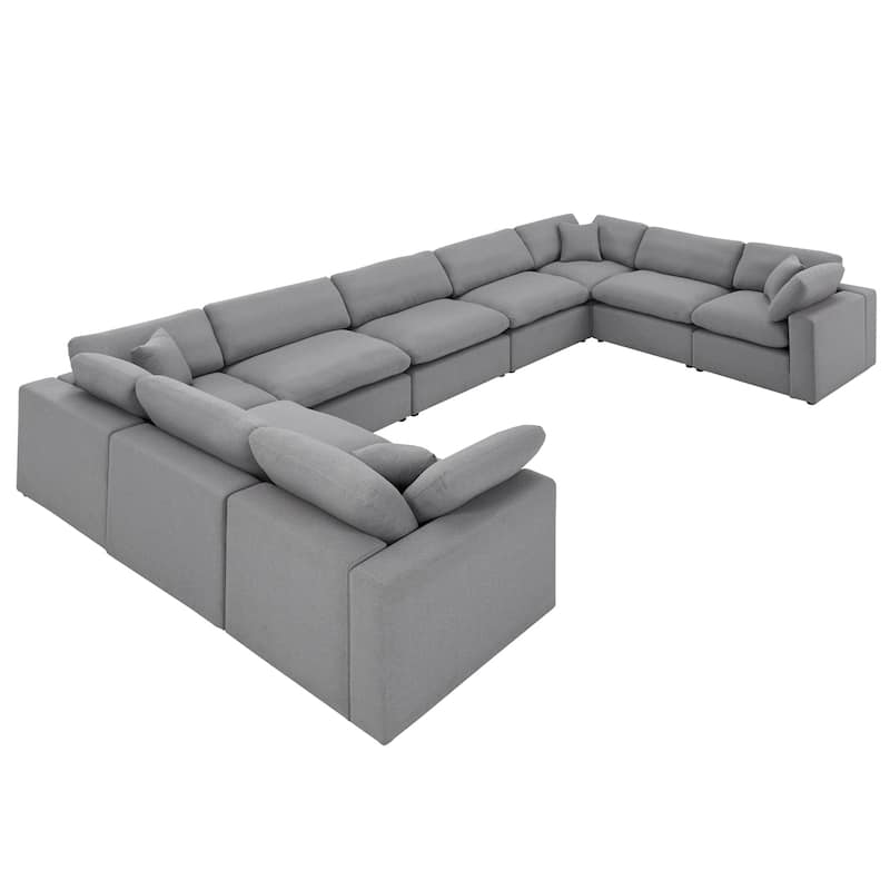 Anka Grey Linen Down Filled Cushioned 9-Seat Sectional Sofa by iNSPIRE Q Modern - Grey