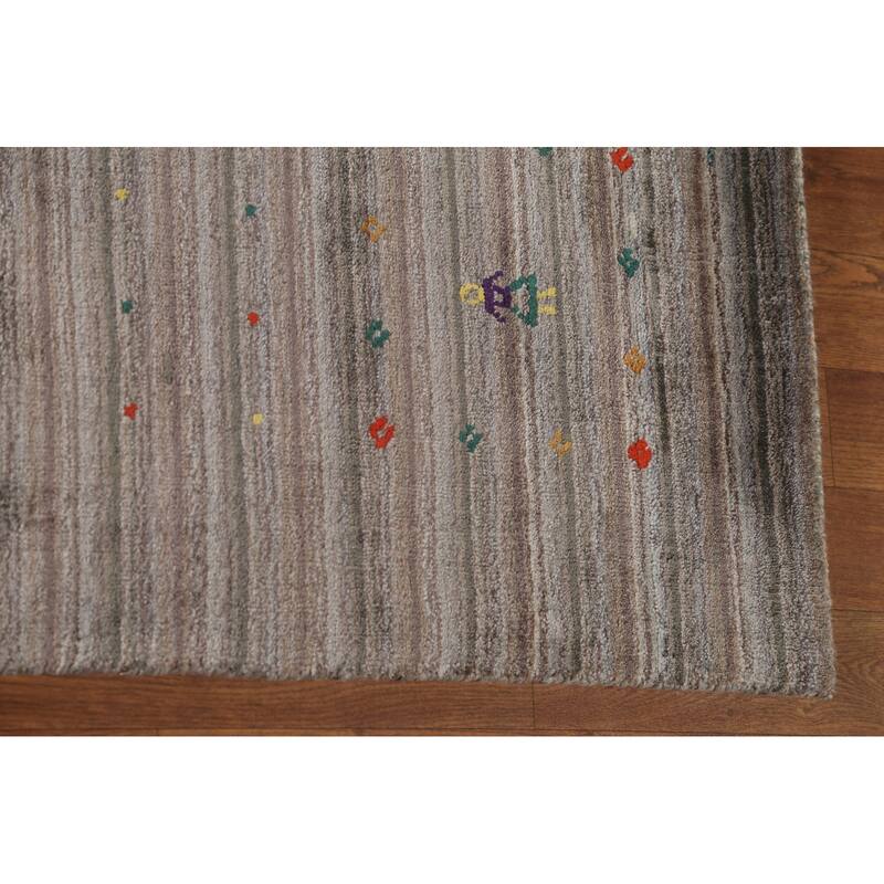 Striped Gabbeh Oriental Square Area Rug Hand-Knotted Wool Carpet - 9'10" x 9'10"
