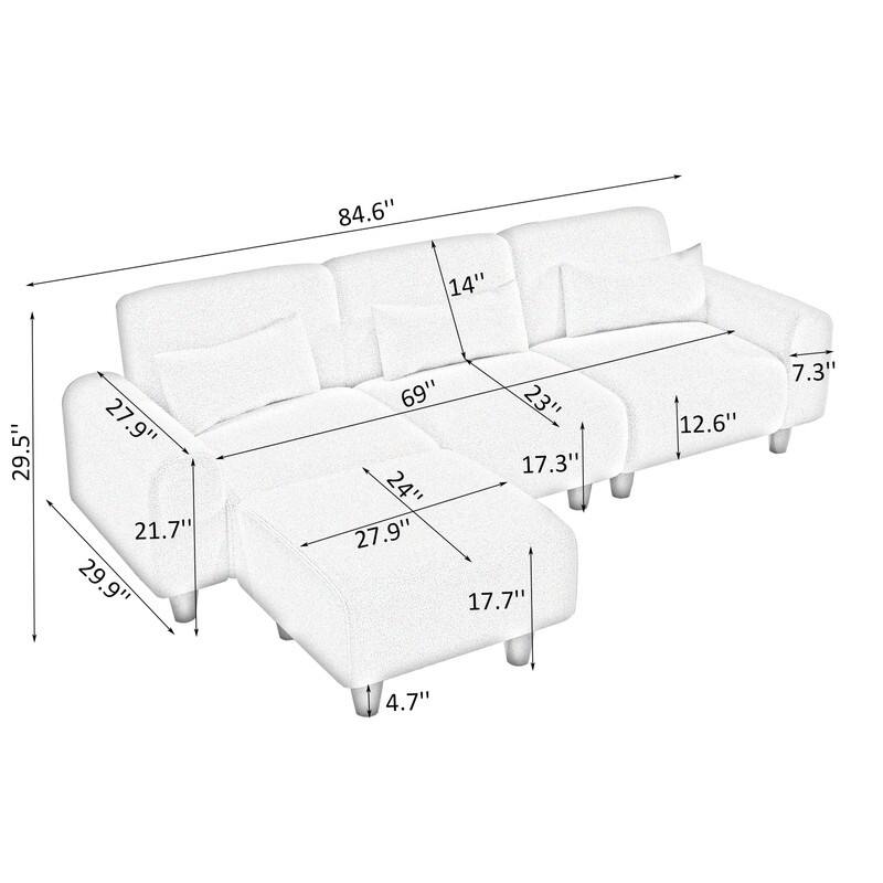 84.6" Teddy velvet L-shaped modular sofa