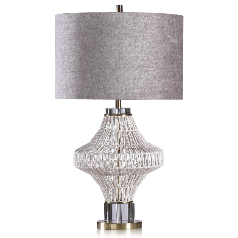 Harp & Finial Charlotte Natural and Gold Table Lamp with Light Gray Shade - Natural, Charcoal Gray, Brass