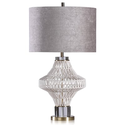 Harp & Finial Charlotte Natural and Gold Table Lamp with Light Gray Shade