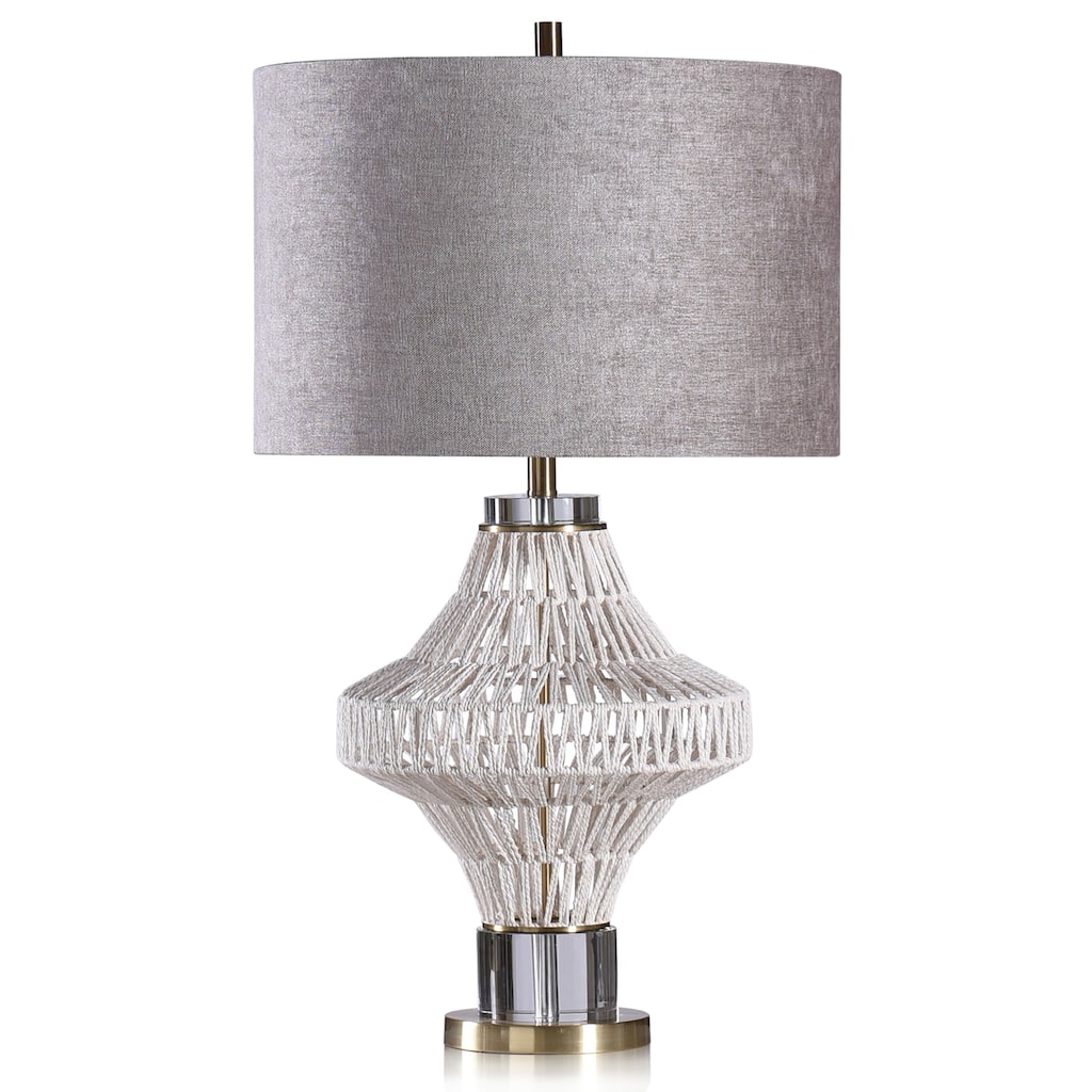 Harp & Finial Charlotte Natural and Gold Table Lamp with Light Gray Shade