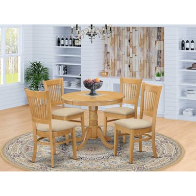 HomeStock 5-Pc Round Natural Oak Finish Solid Wood Top Dining table with 4 Chairs