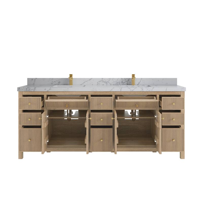 Willow Collections 84 in. W x 22 in. D Sonoma Teak Double Sink Bathroom Vanity with Countertop
