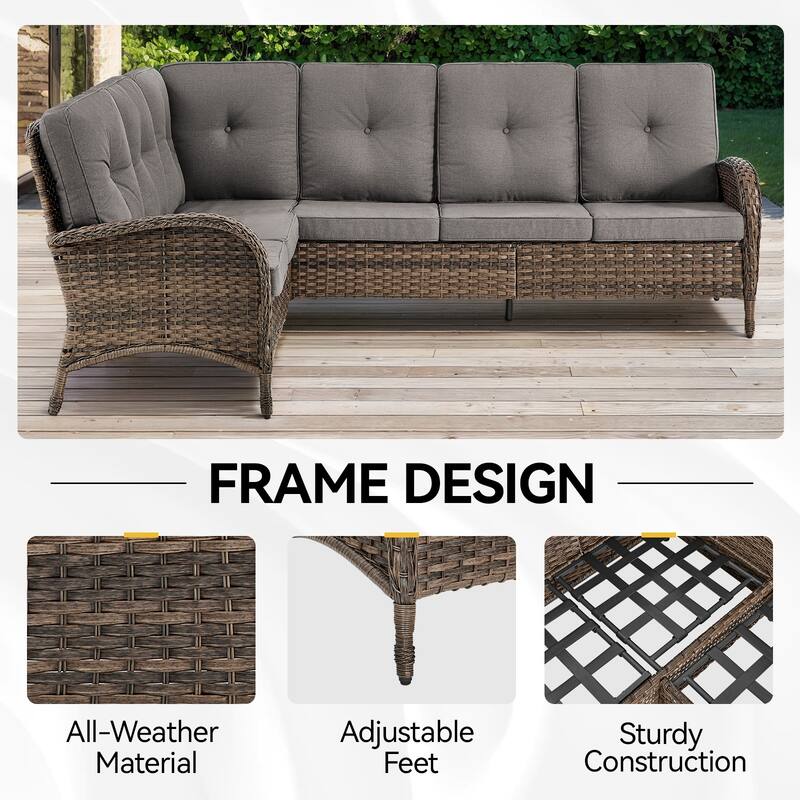 Outdoor Sectional Sofa Ottomans with Fire Pit Table