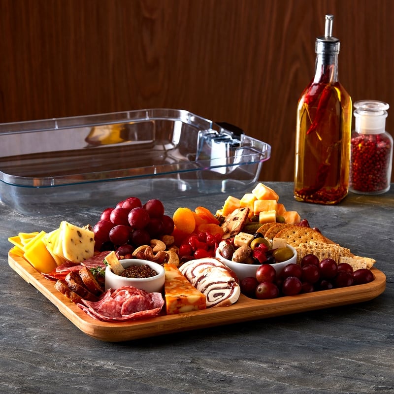 Farberware Build-a-Board Cutting Board with Compartments and Clear Locking Lid for Charcuterie, Snacks