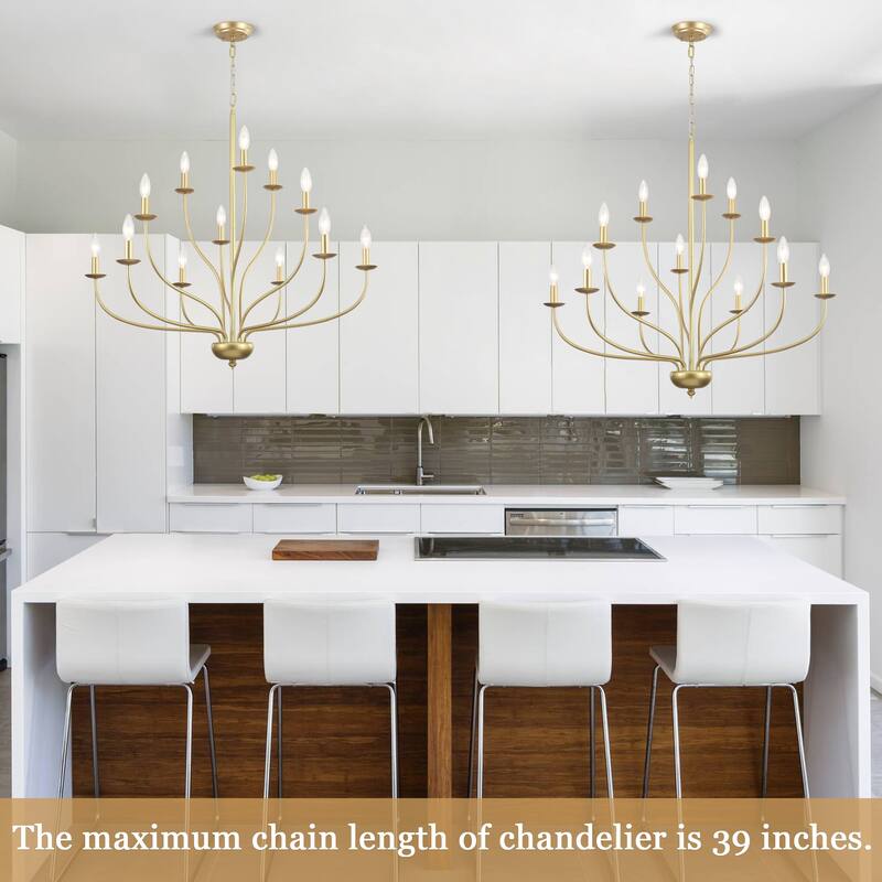 12-Light Candlestick Hanging Linear Chandelier Lighting 3-Tier Ceiling Light Fixture for Kitchen Island