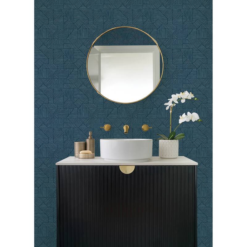 A-Street Prints Crescendo Dark Blue Block Geometric Wallpaper