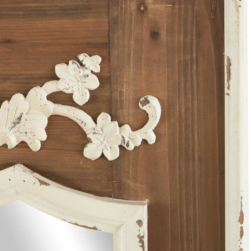 Brown Wood Carved Acanthus Floral Wall Mirror