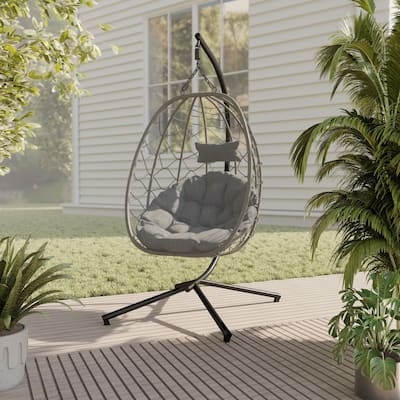 LeisureMod Summit Foldable Hanging Egg Swing Chair with Removable Cushion for Porch, Patio, Backyard, Garden, Lounge