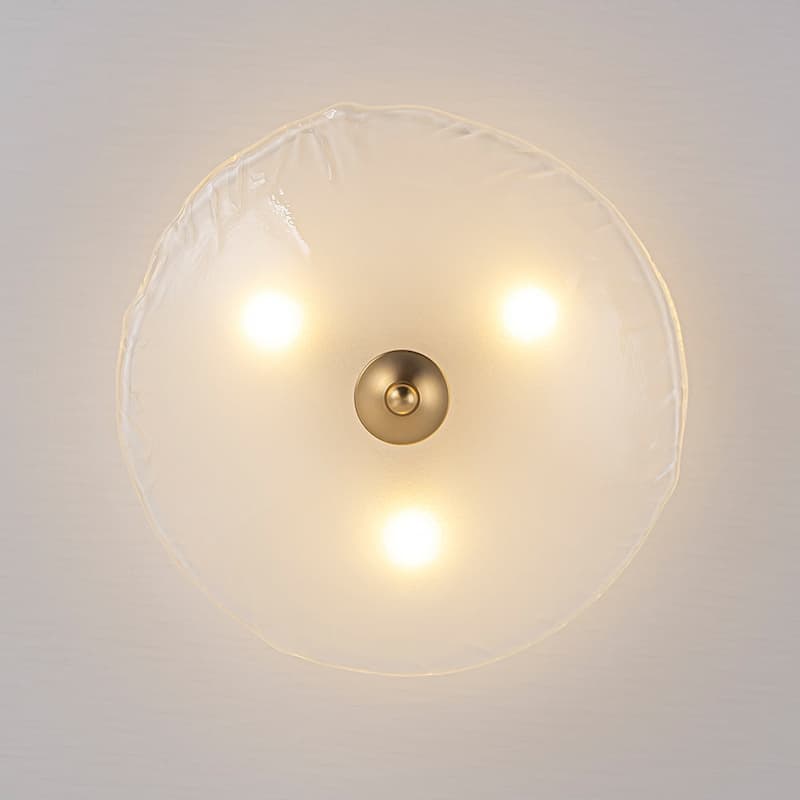 Mid-Century Brass Round Glass Bowl Semi Flush Ceiling Light 15in