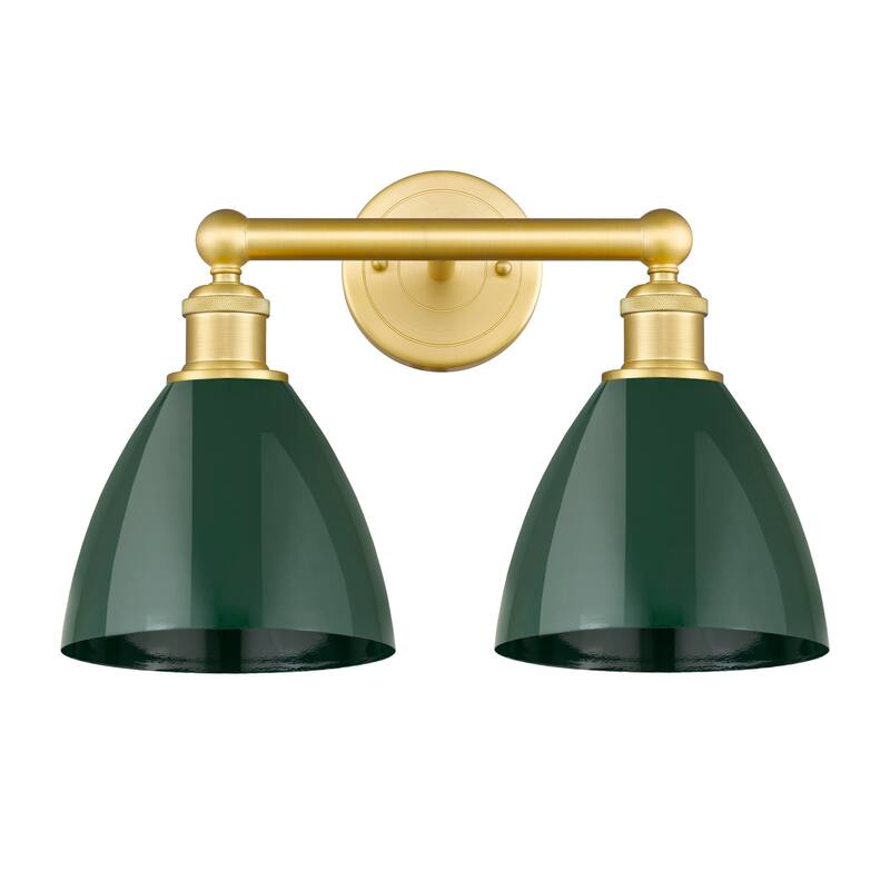 Innovations Lighting 616-2W-12-17 Plymouth Vanity Plymouth Dome 2 - Satin Gold / Green