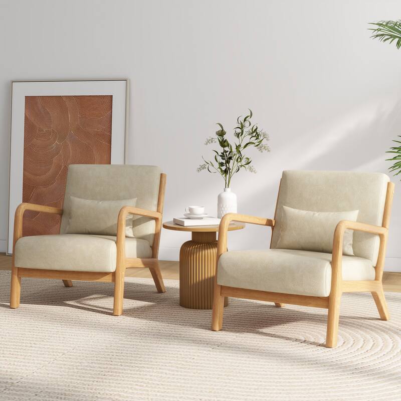 2 Set Mid Century ModernUpholstered Accent Chairs Armchair with Pillow