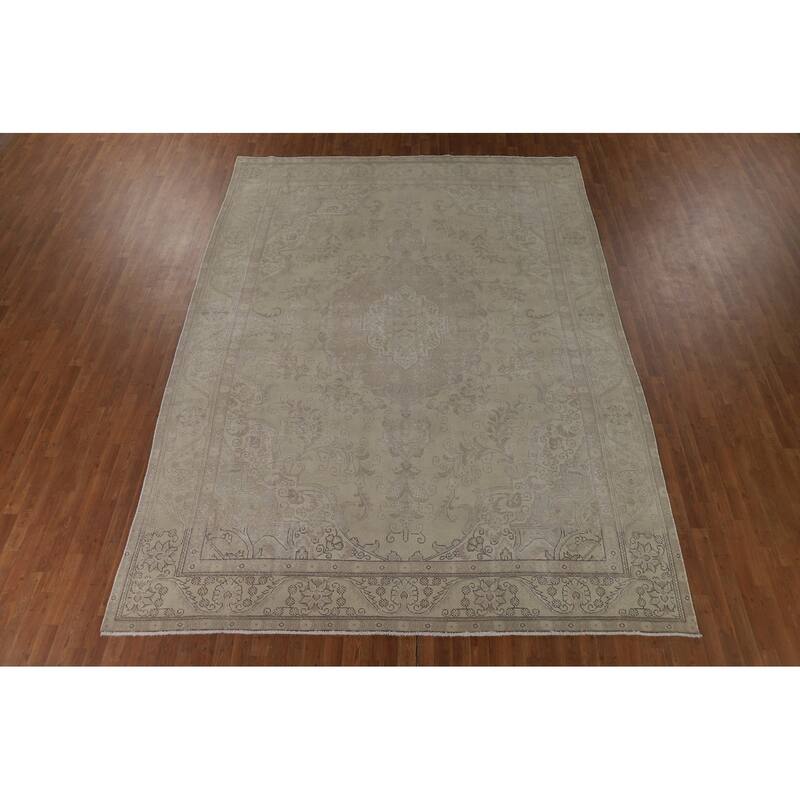 Distressed Tabriz Vintage Persian Rug Handmade Wool Carpet - 9'4" x 12'8"