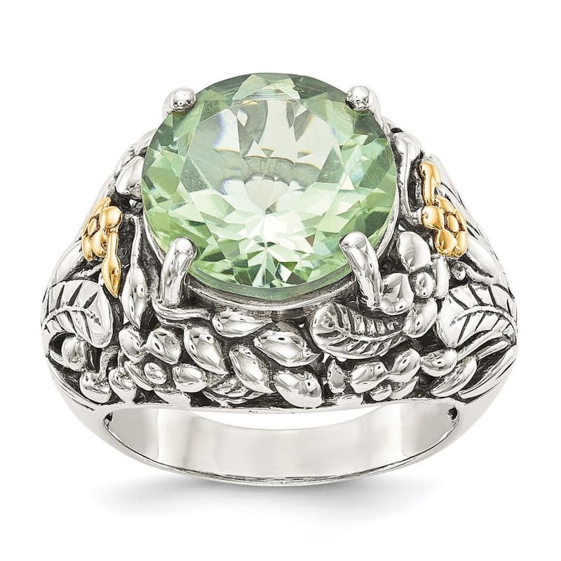 Curata 925 Sterling Silver With 14k Green Quartz Ring