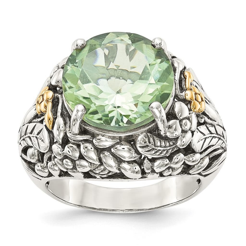 Curata 925 Sterling Silver With 14k Green Quartz Ring