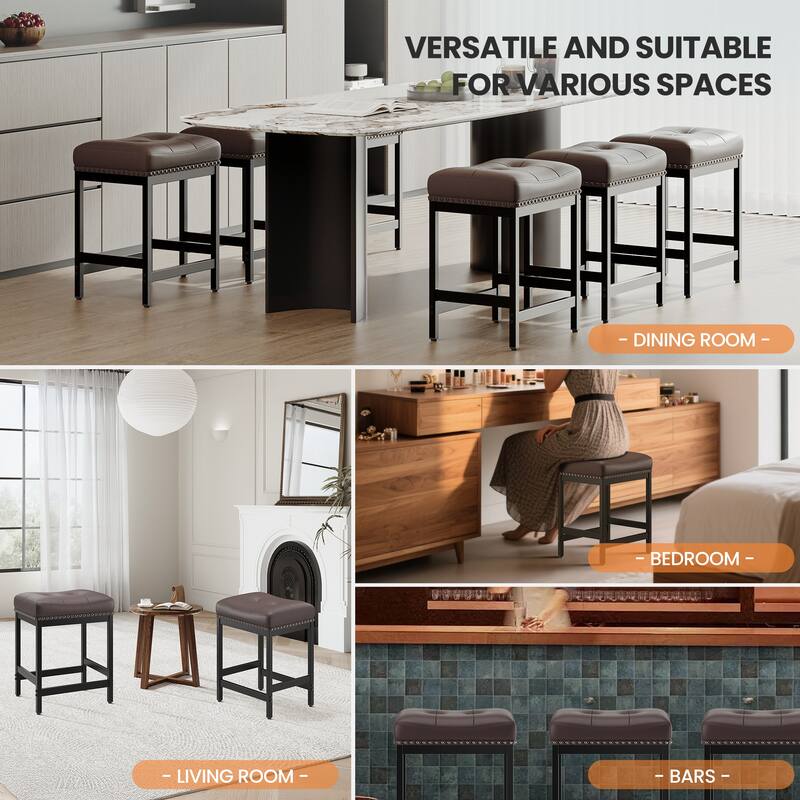 RENEWLINE 24.4" Backless Bar Stools Set of 2 - PU Leather Counter Height - Kitchen Island & Bar