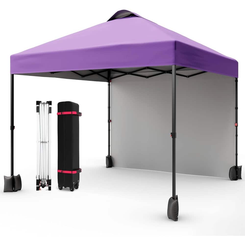 10x10ft Portable Instant Pop Up Canopy Tent with 1 Sidewall for Parties, Camping, Beach - N/A
