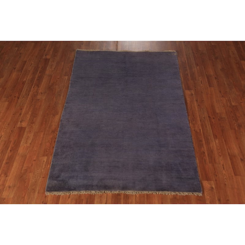 Purple Blue Gabbeh Modern Rug Hand-Knotted Wool Carpet - 3'9" x 5'8"
